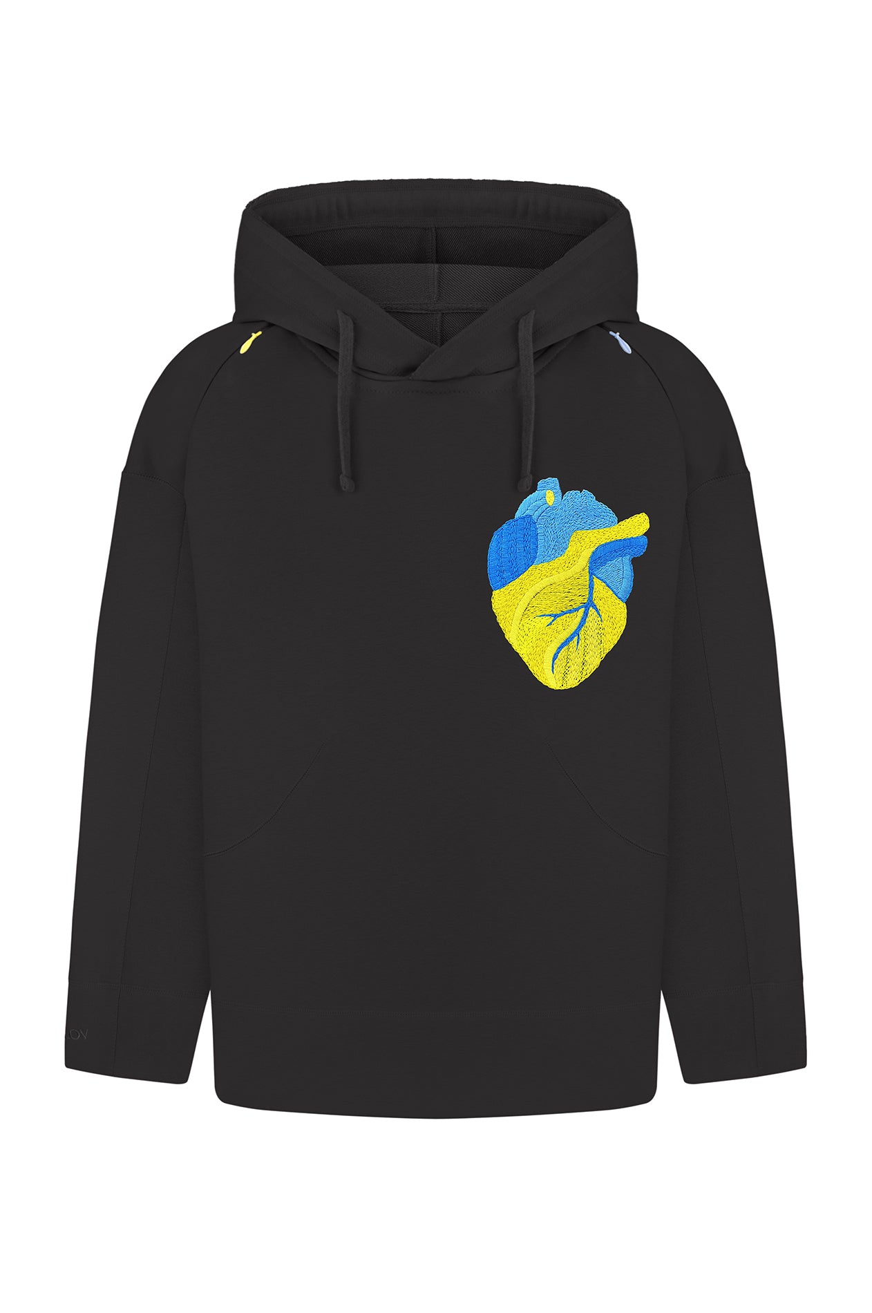 Black hoodie with handmade heart embroidery