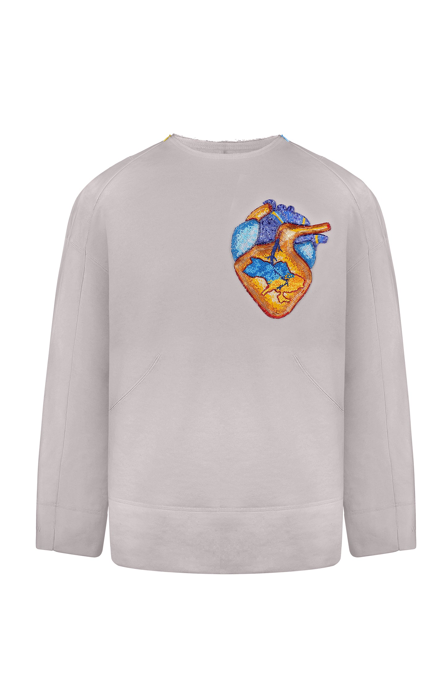 Gray sweatshirt with handmade heart embroidery