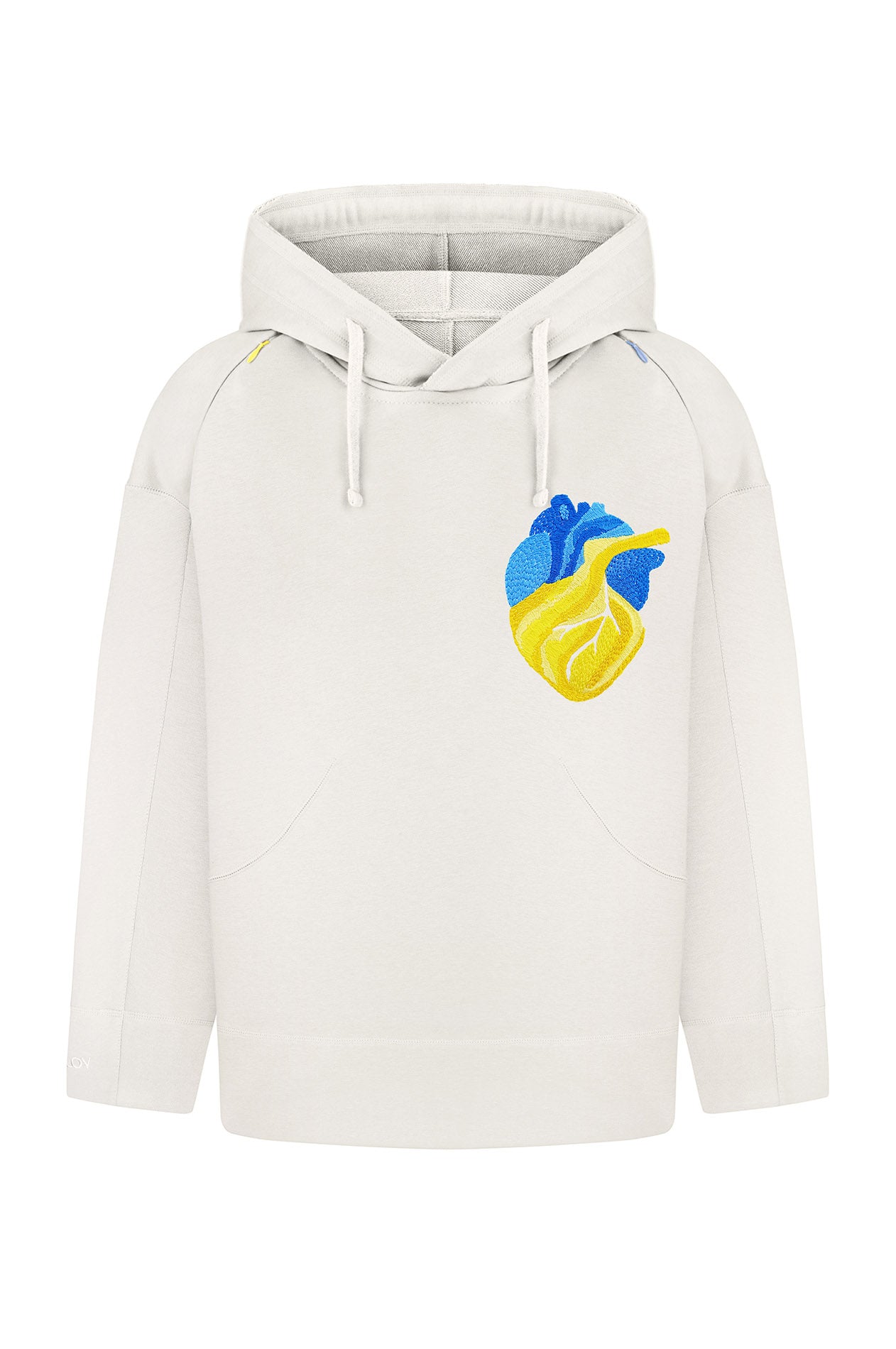 Milky hoodie with handmade heart embroidery