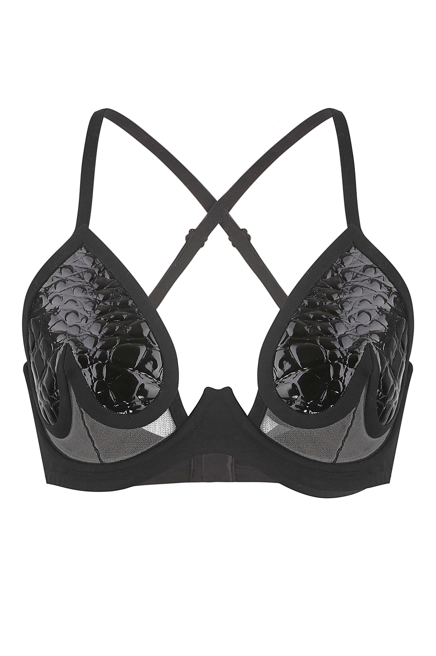 Bra with lacquered details