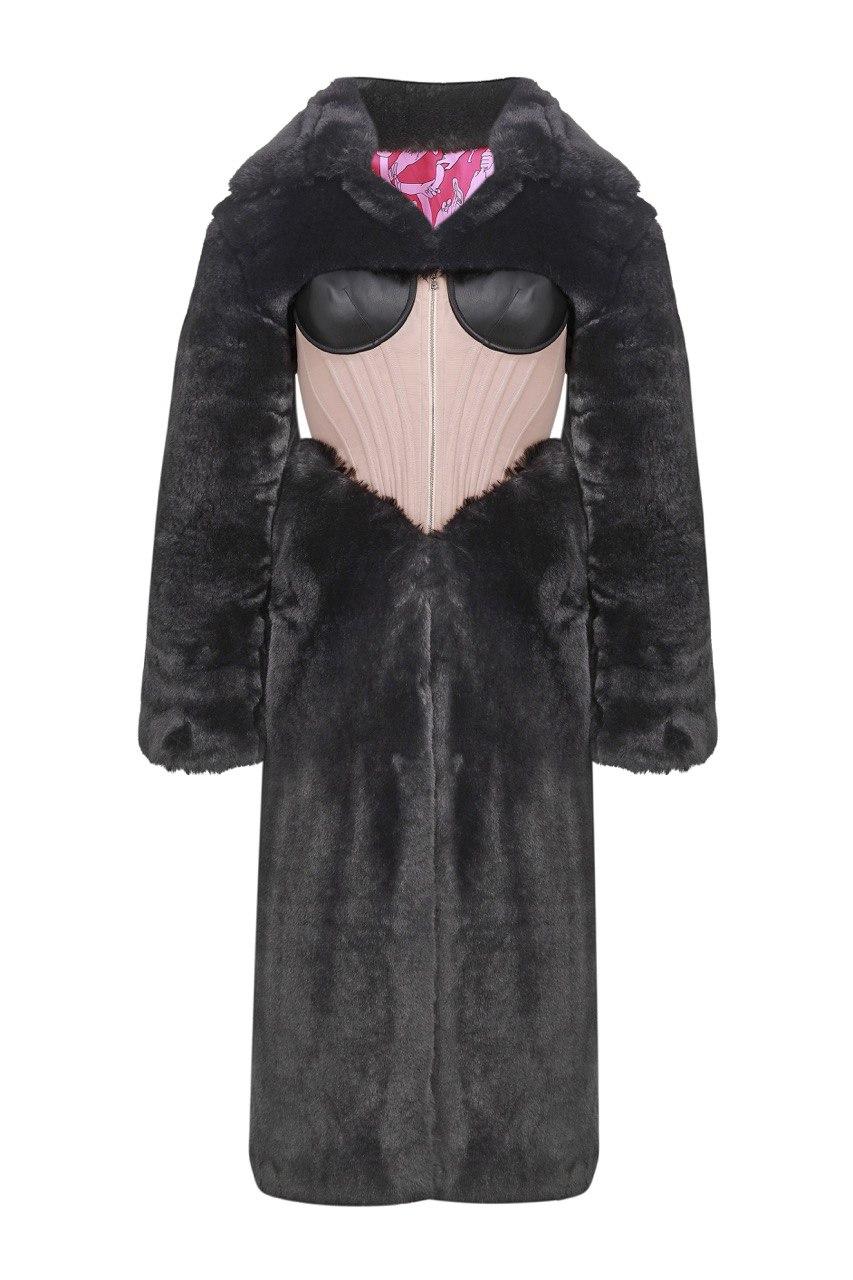 Faux fur coat with corset