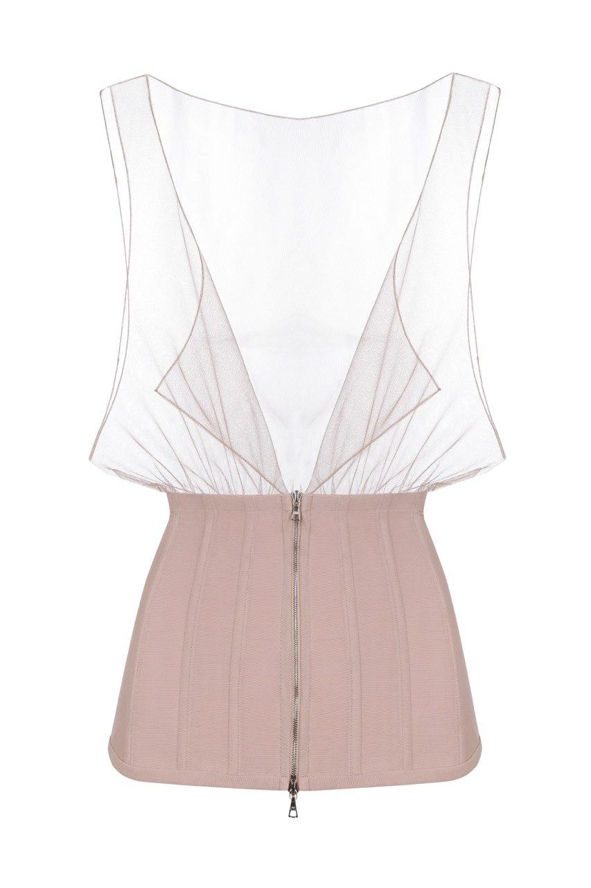 Crystal-embellished waist corset-transformer with transparent shirt