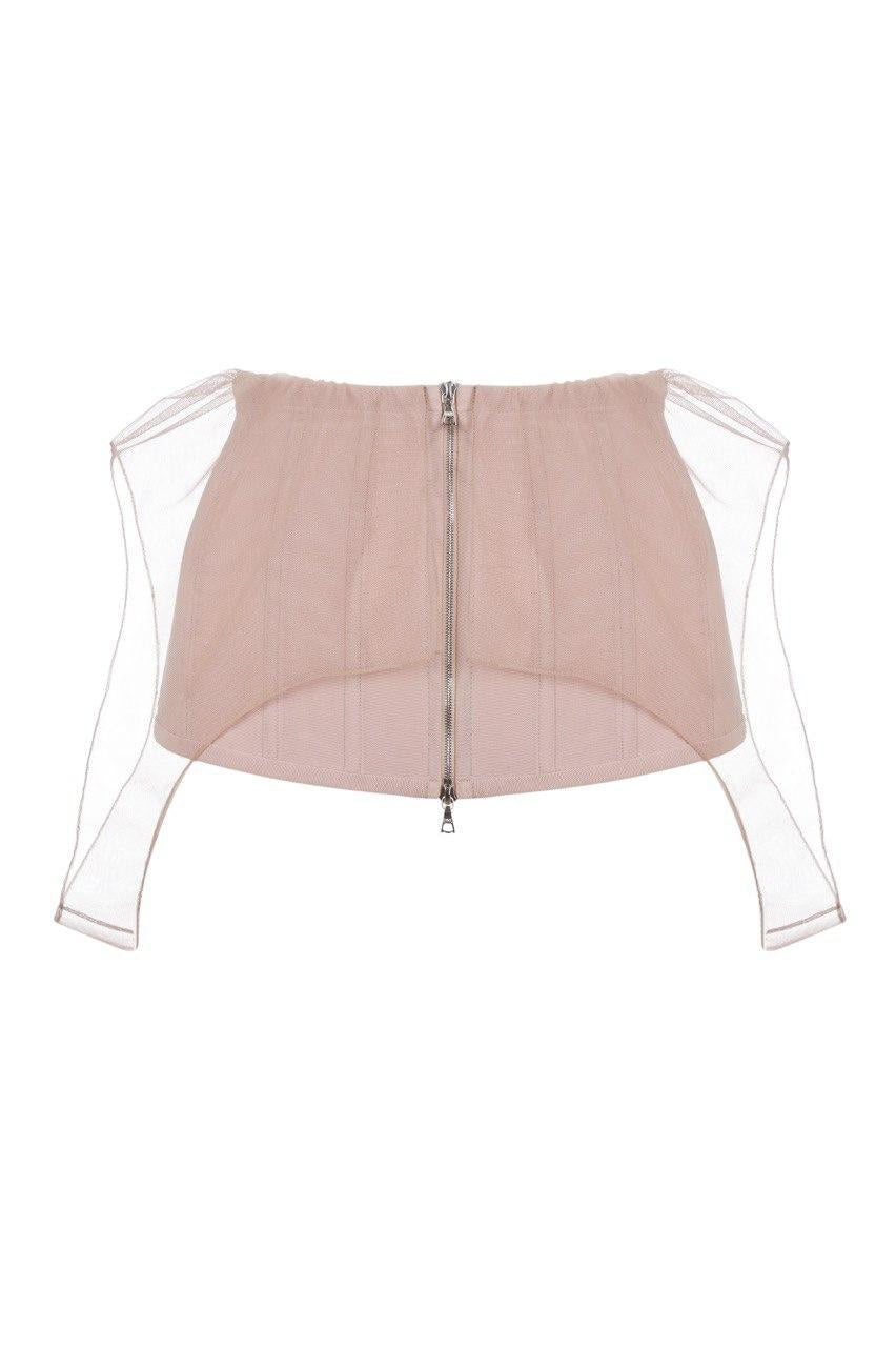 Crystal-embellished waist corset-transformer with transparent shirt