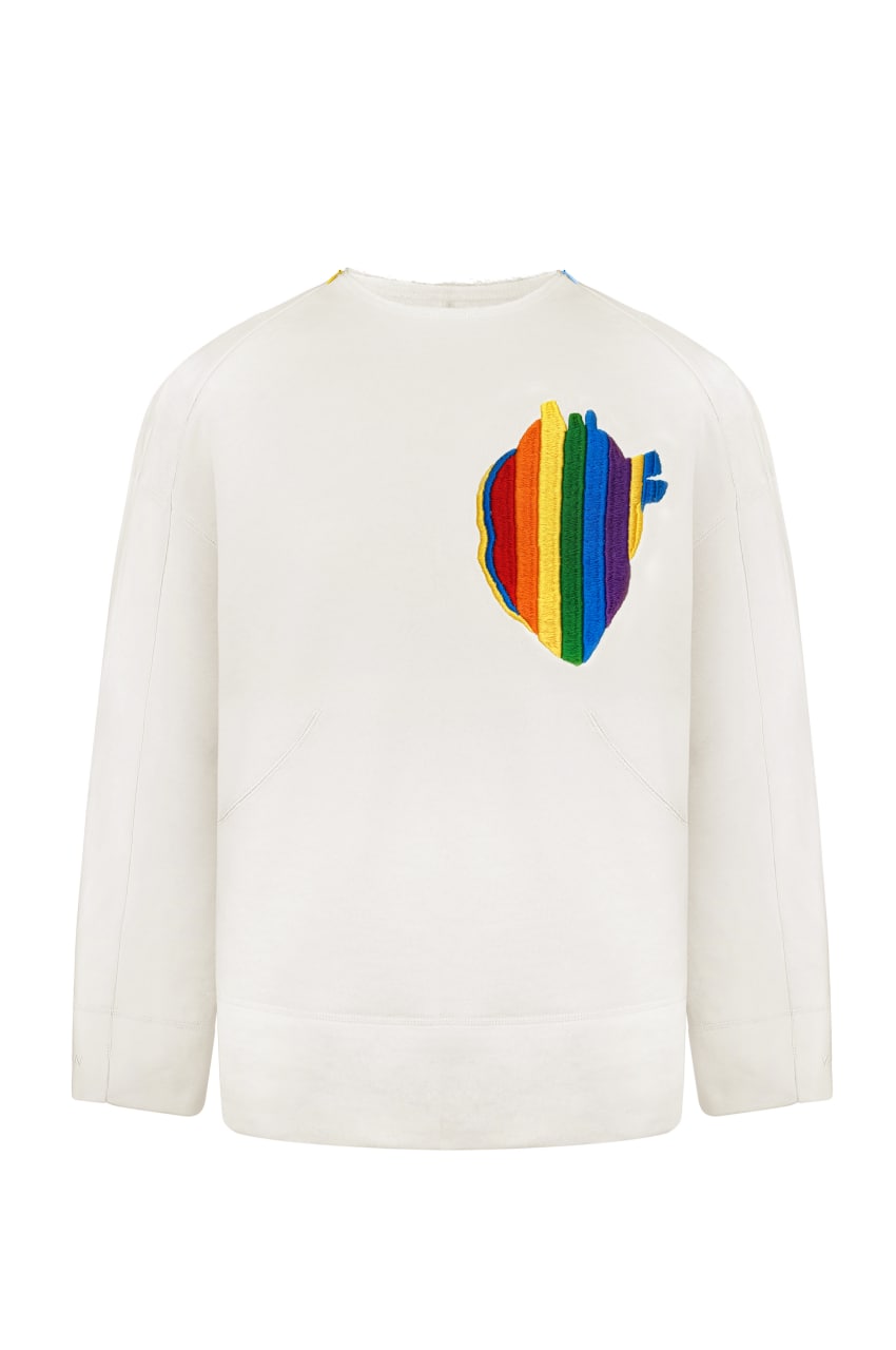 Milky "Pride heart" sweatshirt with handmade embroidery