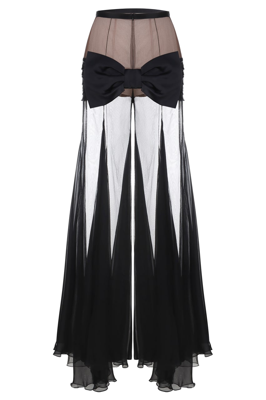 Net trousers with chiffon bow